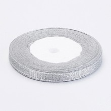 Honeyhandy Glitter Metallic Ribbon, Sparkle Ribbon, DIY Material for Organza Bow, Double Sided, Silver Color, Size: about 3/8 inch(10mm) wide, 25yards/roll(22.86m/roll), 10rolls/group, 250yards/group