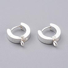 Honeyhandy 201 Stainless Steel Huggie Hoop Earrings Findings, with Vertical Loop, with 316 Surgical Stainless Steel Earring Pins, Ring, Silver, 12x11x3mm, Hole: 1.8mm, Pin: 1mm