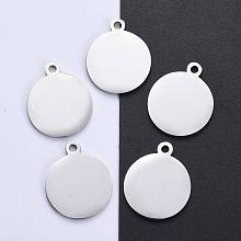 Honeyhandy 304 Stainless Steel Pendants, Manual Polishing, Blank Stamping Tags, Flat Round, Stainless Steel Color, 23x20x1.8mm, Hole: 2mm