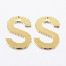 Honeyhandy 304 Stainless Steel Charms, Letter, Initial Charms, Real 18k Gold Plated, Letter.S, 11x6~12x0.8mm, Hole: 1mm