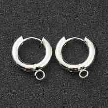 Honeyhandy 201 Stainless Steel Huggie Hoop Earring Findings, with Horizontal Loop and 316 Surgical Stainless Steel Pin, Silver, 18x16x3mm, Hole: 2.5mm, Pin: 1mm