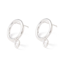 Honeyhandy 304 Stainless Steel Stud Earring Findings, with 316 Surgical Stainless Steel Pins and Horizontal Loops, Ring, 925 Sterling Silver Plated, 18x14mm, Hole: 3.2mm, Pin: 0.7mm