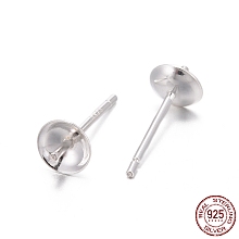 Honeyhandy 925 Sterling Silver Stud Earring Findings, For Half Drilled Beads, Silver, 12.5x5mm, Pin: 0.8mm