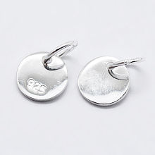 Honeyhandy 925 Sterling Silver Pendants, Flat Round Charms, Carved with 925, Silver, 6x0.6mm, Hole: 2mm