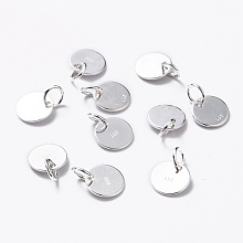 Honeyhandy 925 Sterling Silver Pendants, Flat Round Charms, Carved with 925, Silver, 8x0.6mm, Hole: 2mm