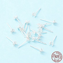 Honeyhandy 925 Sterling Silver Post Stud Earring Settings, Prong Earring Setting, Silver, Tray: 3.3mm, 4x4mm, Pin: 0.7mm