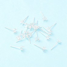 Honeyhandy 925 Sterling Silver Post Stud Earring Settings, Prong Earring Setting, Silver, Tray: 4mm, 5x5mm, Pin: 0.7mm