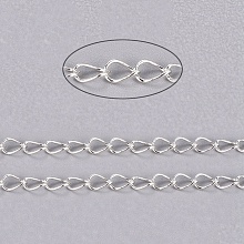 Honeyhandy Brass Twisted Chains, Curb Chains, Soldered, Oval, Lead Free & Cadmium Free, Silver Color Plated, 5x4x0.5mm