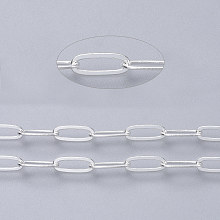 Honeyhandy Brass Paperclip Chains, Flat Oval, Drawn Elongated Cable Chains, Soldered, with Spool, Cadmium Free & Lead Free, Silver Color Plated, 9x3.5x0.7mm, about 6.56 Feet(2m)/roll