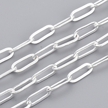 Honeyhandy Brass Paperclip Chains, Flat Oval, Drawn Elongated Cable Chains, Soldered, with Spool, Cadmium Free & Lead Free, Silver Color Plated, 11x4.3x0.7mm, about 6.56 Feet(2m)/roll