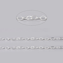 Brass Flat Oval Cable Chains, Unwelded, with Spool, Cadmium Free & Lead Free, Silver Color Plated, 3.5x3x0.5mm, about 32.8 Feet(10m)/roll