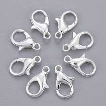 Honeyhandy Silver Color Plated Alloy Lobster Claw Clasps, Parrot Trigger Clasps for DIY Metal Jewelry, Cadmium Free & Lead Free, Size: about 8mm wide, 14mm long, hole: 1.5mm