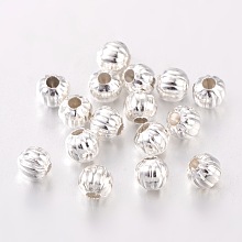 Honeyhandy Iron Corrugated Beads, Silver Color Plated, Round, 5mm in diameter, hole: 2mm