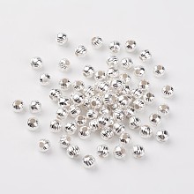 Honeyhandy Iron Corrugated Beads, Silver Color Plated, Round, 6mm in diameter, Hole: 2mm