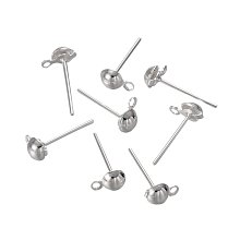 NBEADS 100 Pcs Iron Earrings Posts 4.3mm Half Ball with Ring for Jewelry Earring Making Findings (Silver)