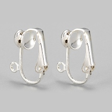 Honeyhandy Iron Clip-on Earring Findingsfor Non-Pierced Ears, Silver Color Plated, about 13.5mm wide, 15.5mm long, 7mm thick, Hole: about 1.2mm