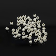 Honeyhandy 4mm Silver Color Plated Brass Round Textured Beads, hole: 1mm