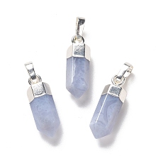 Honeyhandy Natural Blue Lace Agate Pendants, with Brass Findings, Bullet, Silver, 19~21x7mm, Hole: 4x6mm