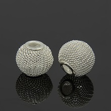 Honeyhandy DIY Material Silver Color Plated Rondelle Iron Wire Mesh Beads for Basketball Wives Earrings Making, Size: about 16mm in diameter, 14mm thick, hole: 5mm