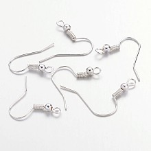 Honeyhandy Iron Earring Hooks, with Horizontal Loop, Silver Color Plated, 19~21x18~20mm, Pin: 0.65mm