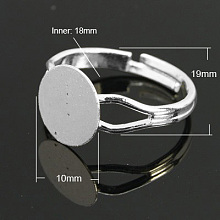 Honeyhandy Brass Ring Components, Pad Ring Findings, Adjustable, Silver Color Plated, 18mm inner diameter, Tray: 10mm