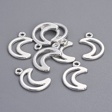 Honeyhandy Tibetan Style Alloy Pendants, Moon, Silver Color Plated, Lead Free & Cadmium Free, 17x11x1mm, Hole: 1.5mm