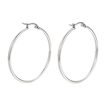 Honeyhandy 201 Stainless Steel Hoop Earrings, Stainless Steel Color, 12 Gauge, 43x40x2mm, Pin: 0.8mm