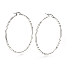 Honeyhandy 201 Stainless Steel Hoop Earrings, Stainless Steel Color, 12 Gauge, 52x50x2mm, Pin: 0.8mm