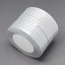 Honeyhandy Glitter Metallic Ribbon, Sparkle Ribbon, DIY Material for Organza Bow, Double Sided, Silver Color, Size: about 1/4 inch(6mm) wide, 25yards/roll(22.86m/roll)