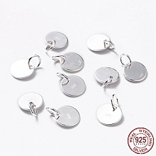 Honeyhandy 925 Sterling Silver Pendants, Flat Round Charms, with 925 Stamp, Silver, 8x0.6mm, Hole: 2mm