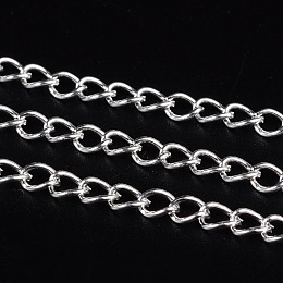 Honeyhandy Iron Twisted Chains, Curb Chains, Unwelded, with Spool,  Silver Color Plated, 5x3.5x0.8mm, about 328.08 Feet(100m)/roll