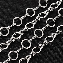 Honeyhandy Brass Handmade Chains Mother-son Chains, Unwelded, with Spool, Silver Color Plated,  Mother Link: 6mm in diameter,  1mm thick, Son Link: 1mm wide,  5.5mm long,  2.5mm thick, about 32.8 Feet(10m)/roll