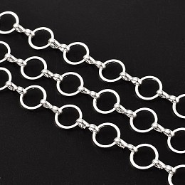 Honeyhandy Brass Handmade Chains, Unwelded, with Spool, Silver Color Plated, Mother Link: 8mm in diameter, 1mm thick, Son Link: 1.5mm wide, 7.5mm long, 2.5mm thick, about 32.8 Feet(10m)/roll