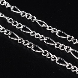 Honeyhandy Iron Handmade Chains Figaro Chains Mother-Son Chains, Unwelded, Silver Color Plated, with Spool, Mother Link: 3.5x7mm, 1mm thick, Son Link: 3x4mm, 0.83mm thick, about 328.08 Feet(100m)/roll