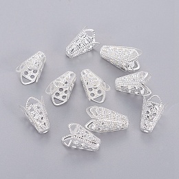 Honeyhandy Iron Bead Caps, Flower, Silver Color Plated, 16x10mm, Hole: 1.5mm