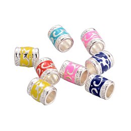 NBEADS 100 Pcs Random Mixed Color Alloy Enamel European Beads, Large Hole European Column Charms Beads fit Bracelet Jewelry Making