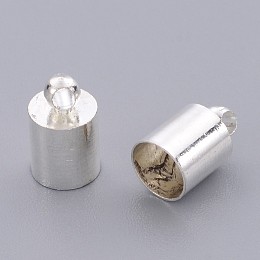 Honeyhandy Brass Cord Ends, Silver Color Plated, 10x6mm, Hole: 1.2mm, 5.5mm inner diameter