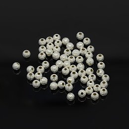 NBEADS 2000Pcs Brass Stardust Beads, Silver Color, Round, 4mm, Hole: 1mm