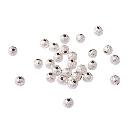 NBEADS 500Pcs Brass Stardust Beads, Silver Color, Round, 6mm, hole: 1mm