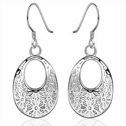 Honeyhandy Vogue Design Filigree Oval Brass Dangle Earrings, Silver Color Plated, 42x19mm