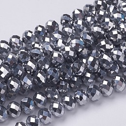 Honeyhandy Electroplate Glass Beads Strands, Faceted, Rondelle, Silver Plated, 10x7mm, Hole: 1mm, about 70~72pcs/strand, 18 inch