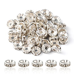 Honeyhandy Iron Flat Round Spacer Beads, with Crystal Rhinestone, Silver, 8mm