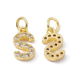 Honeyhandy Real 18K Gold Plated Brass Micro Pave Clear Cubic Zirconia Charms, with Jump Ring, Letter.S, 12x7x2.5mm, Hole: 3.4mm