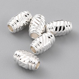 Honeyhandy Brass Spacer Beads, Long-Lasting Plated, Textured Barrel, 925 Sterling Silver Plated, 5.5x3.5mm, Hole: 1.5mm