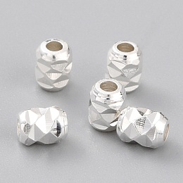 Honeyhandy Brass Beads, Long-Lasting Plated, Barrel, 925 Sterling Silver Plated, 4x3mm, Hole: 1.2mm