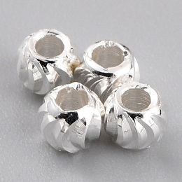 Honeyhandy Brass Beads, Long-Lasting Plated, Corrugated Round, 925 Sterling Silver Plated, 3x2.5mm, Hole: 1.2mm