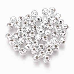 Honeyhandy ABS Plastic Beads, Eco-Friendly Electroplated Beads, Round, Silver Plated, 4mm, Hole: 1.4mm, about 15000pcs/500g