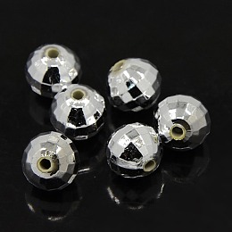 Honeyhandy Faceted Round Plated Acrylic Beads, Silver Plated, 12mm, Hole: 2mm, about 550pcs/pound