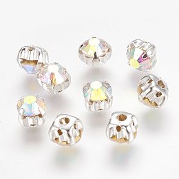 Honeyhandy Sew on Rhinestone, Glass Rhinestone, Grade A, AB Color, Half Round, Silver, 6x5mm, Hole: 1.5mm