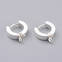 Honeyhandy 201 Stainless Steel Huggie Hoop Earrings Findings, with Vertical Loop, with 316 Surgical Stainless Steel Earring Pins, Ring, Silver, 12x11x3mm, Hole: 1.8mm, Pin: 1mm